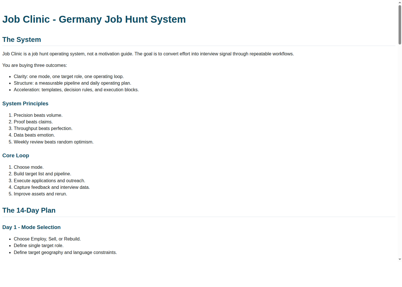 Job Clinic report preview